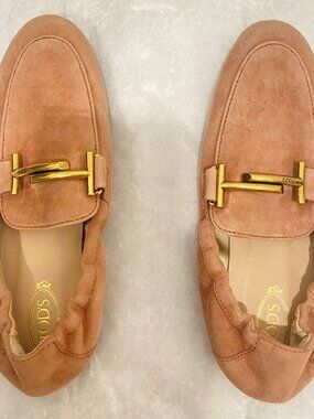 NEW TOD'S Limited Edition Double T Suede Leather Loafers Rose Size EU35.5 US5.5